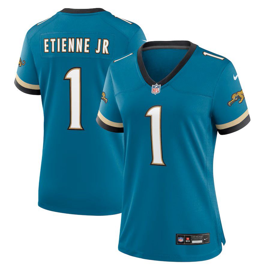 Women Jacksonville Jaguars 1 Travis Etienne Jr Green Nike Throwback Game NFL Jersey